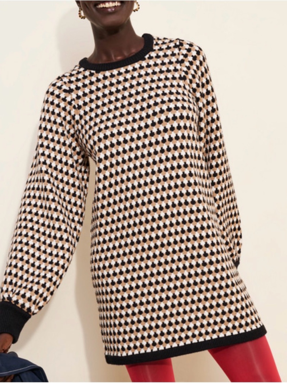 Show Me Your Mumu Black, Cream & Brown Houndstooth Knit Mini Sweater Dress - Picture 2 of 16